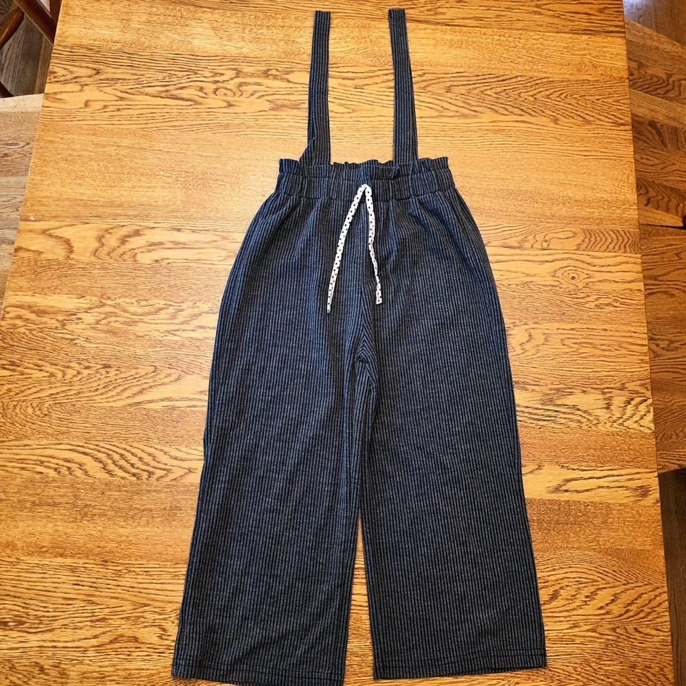 Trend Blossom‎ Girls 8 Suspenders Pants Overalls Black Gray Ribbed Texture